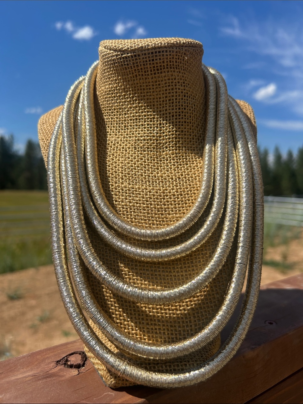 Multi-Strand Metallic Gold Magnetic Clasp Necklace